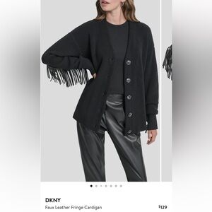 DKNY leather fringe back cardigan